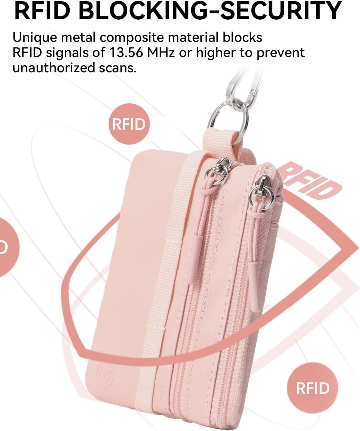 imageBOSTANTEN Small Wallet RFID Minimalist Zip ID Case Wallet with Lanyard Keychain Water Resistant Card Wallets for women ampamp Men Navy Blue and Sky BluePink