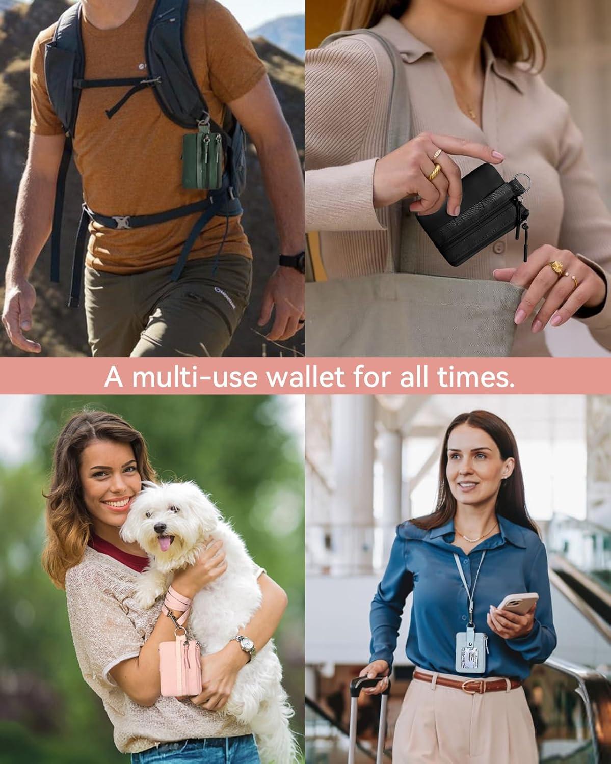 imageBOSTANTEN Small Wallet RFID Minimalist Zip ID Case Wallet with Lanyard Keychain Water Resistant Card Wallets for women ampamp Men Navy Blue and Sky BluePink