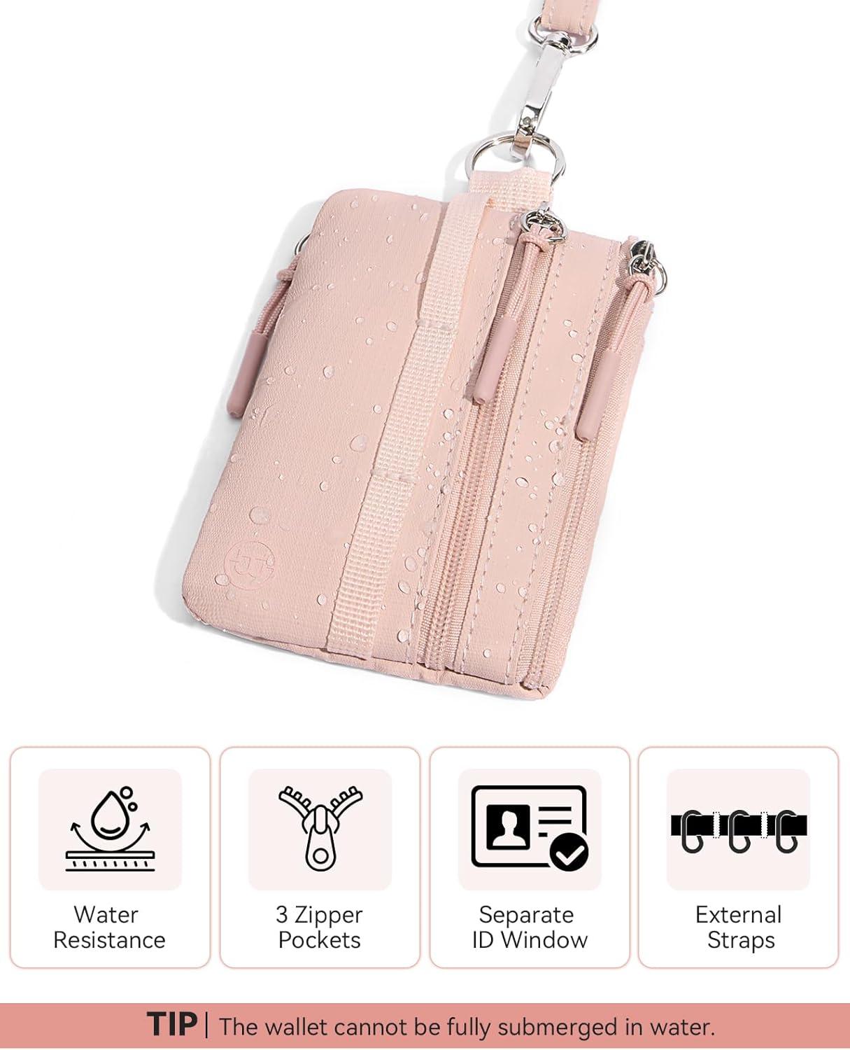 imageBOSTANTEN Small Wallet RFID Minimalist Zip ID Case Wallet with Lanyard Keychain Water Resistant Card Wallets for women ampamp Men Navy Blue and Sky BluePink