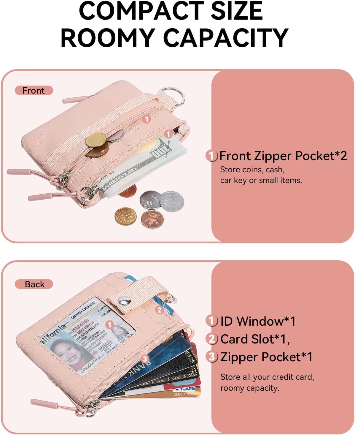 imageBOSTANTEN Small Wallet RFID Minimalist Zip ID Case Wallet with Lanyard Keychain Water Resistant Card Wallets for women ampamp Men Navy Blue and Sky BluePink