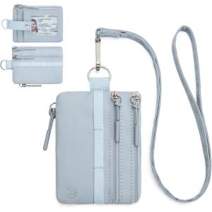 imageBOSTANTEN Small Wallet RFID Minimalist Zip ID Case Wallet with Lanyard Keychain Water Resistant Card Wallets for women ampamp Men Navy Blue and Sky BlueGrey