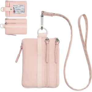 imageBOSTANTEN Small Wallet RFID Minimalist Zip ID Case Wallet with Lanyard Keychain Water Resistant Card Wallets for women ampamp Men Navy Blue and Sky BluePink