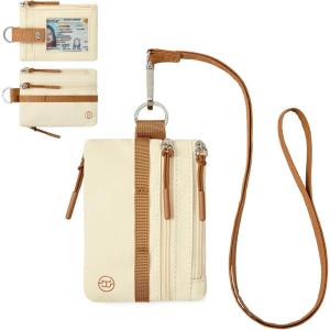 imageBOSTANTEN Small Wallet RFID Minimalist Zip ID Case Wallet with Lanyard Keychain Water Resistant Card Wallets for women ampamp Men Navy Blue and Sky BlueBeige and Brown