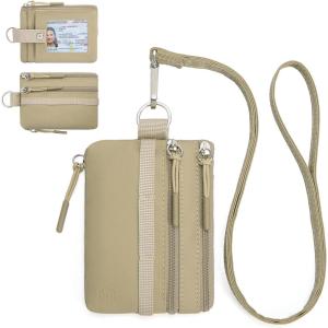 imageBOSTANTEN Small Wallet RFID Minimalist Zip ID Case Wallet with Lanyard Keychain Water Resistant Card Wallets for women ampamp Men Navy Blue and Sky BlueKhaki