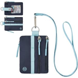 imageBOSTANTEN Small Wallet RFID Minimalist Zip ID Case Wallet with Lanyard Keychain Water Resistant Card Wallets for women ampamp Men Navy Blue and Sky BlueNavy Blue and Sky Blue