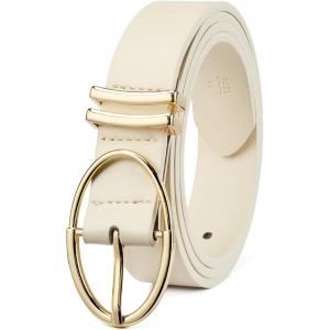 imageBOSTANTEN Women Belts For Jeans Dresses Pants Trendy Ladies Leather Waist Black Belt with Silver Oval Buckle008whiteLeather