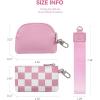 imageBOSTANTEN Small Wallet Checkered Wristlet Wallets for Women RFID Detachable Dual Pouch Keychain Wristlet Wallet Cute Coin Purse Black and WhiteAPink and White