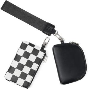 imageBOSTANTEN Small Wallet Checkered Wristlet Wallets for Women RFID Detachable Dual Pouch Keychain Wristlet Wallet Cute Coin Purse Black and WhiteABlack and White