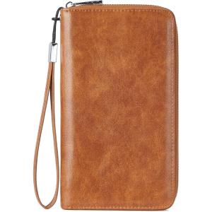 imageBOSTANTEN Leather Wallet for Women RFID Blocking Zip Around Credit Cards Holder Phone Clutch Brown