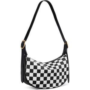 imageBOSTANTEN Purses for Women Small Crossbody Bags Crescent Shoulder Bag Hobo Handbag with Adjustable StrapSmall Black White Checkerboard