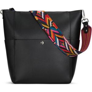 imageBOSTANTEN Womens Leather Designer Handbags Tote Purses Shoulder Bucket BagsMedium Black