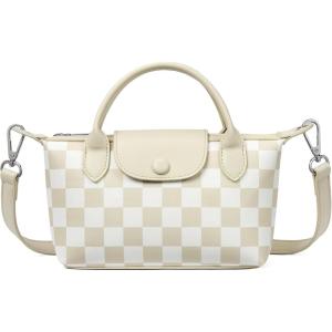 imageBOSTANTEN Small Crossbody Bags for Women Top Handle Purse Vegan Leather Shoulder Handbags for Daily TravelBeige Checkered