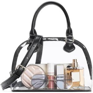 imageBOSTANTEN Clear Bag for Stadium Approved Top Handle Crossbody Purses Barrel Handbag for Events Concerts Travel Daily UseB01black