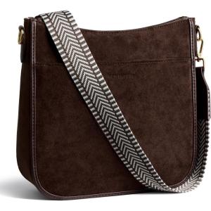 imageBOSTANTEN Crossbody Bags for Women Trendy Vegan Leather Hobo Purses Shoulder Handbags With Wide Shoulder StrapSuede Coffee