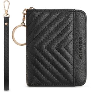 imageBOSTANTEN Credit Card Holder Wallet RFID Blocking Leather Small Wallet for Women Zipper Keychain Wallet with Wristlet Cherry PrintBlack