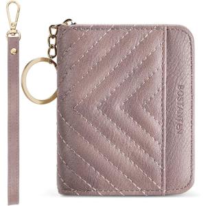 imageBOSTANTEN Credit Card Holder Wallet RFID Blocking Leather Small Wallet for Women Zipper Keychain Wallet with Wristlet Cherry PrintPurple