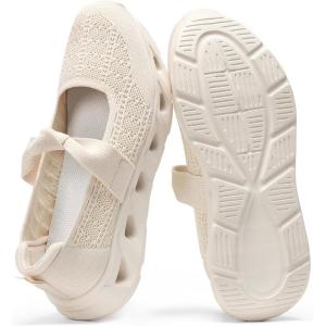 image:imageBOSTANTEN Comfortable Mary Jane Sneakers for Women  Lightweight amp Breathable Slip On Casual Shoes 2026 Wide Toe Box Cushioned Sole for AllDay WalkingWorkBeige