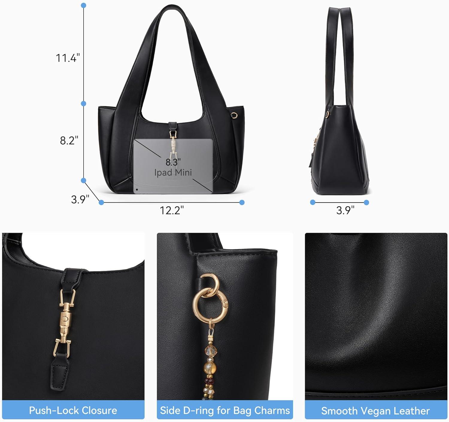 image:imageBOSTANTEN Vintage Shoulder Bag for Women Suede Leather Tote Bag Ladies Lightweight Dumpling Handbag for Work Date TravelBlack