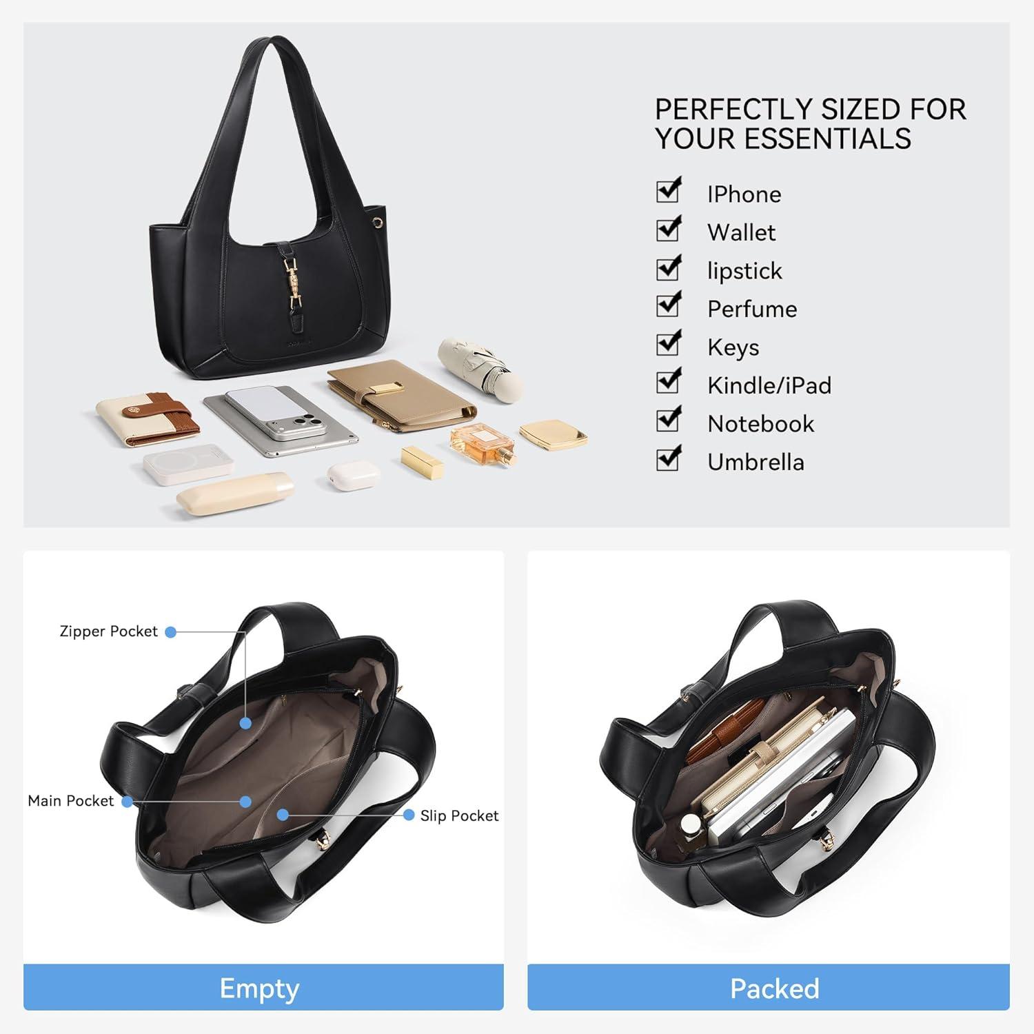 image:imageBOSTANTEN Vintage Shoulder Bag for Women Suede Leather Tote Bag Ladies Lightweight Dumpling Handbag for Work Date TravelBlack