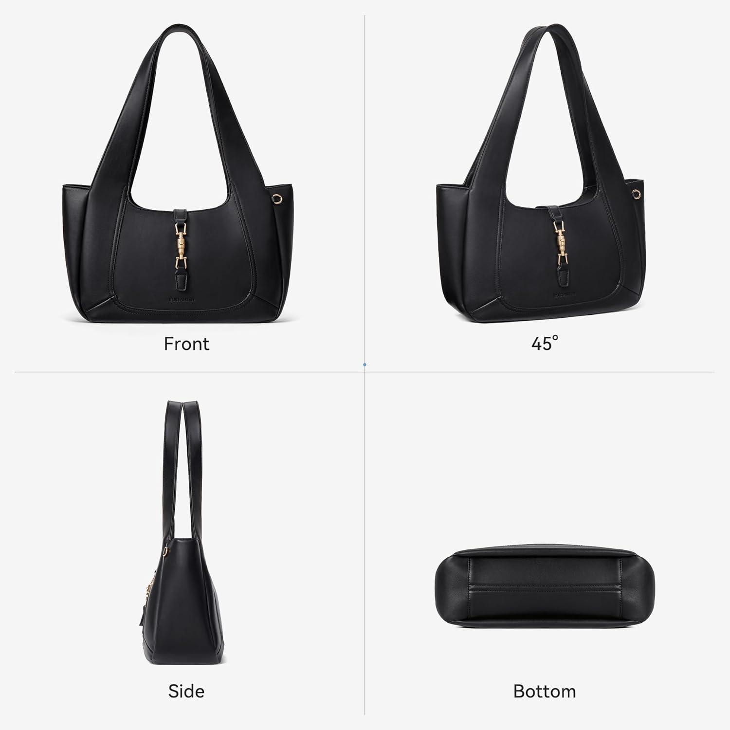 image:imageBOSTANTEN Vintage Shoulder Bag for Women Suede Leather Tote Bag Ladies Lightweight Dumpling Handbag for Work Date TravelBlack