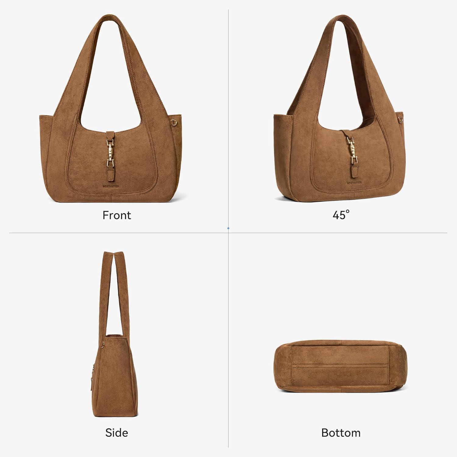 image:imageBOSTANTEN Vintage Shoulder Bag for Women Suede Leather Tote Bag Ladies Lightweight Dumpling Handbag for Work Date TravelSuede Brown