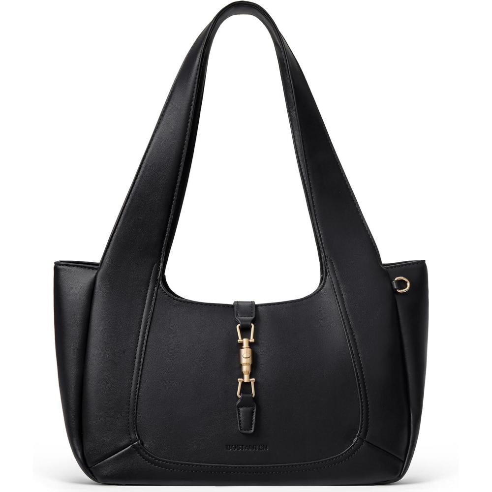 image:imageBOSTANTEN Vintage Shoulder Bag for Women Suede Leather Tote Bag Ladies Lightweight Dumpling Handbag for Work Date TravelBlack