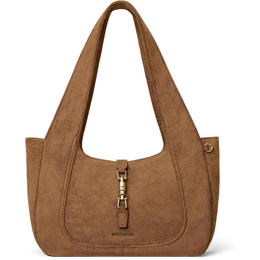 image:imageBOSTANTEN Vintage Shoulder Bag for Women Suede Leather Tote Bag Ladies Lightweight Dumpling Handbag for Work Date TravelSuede Brown