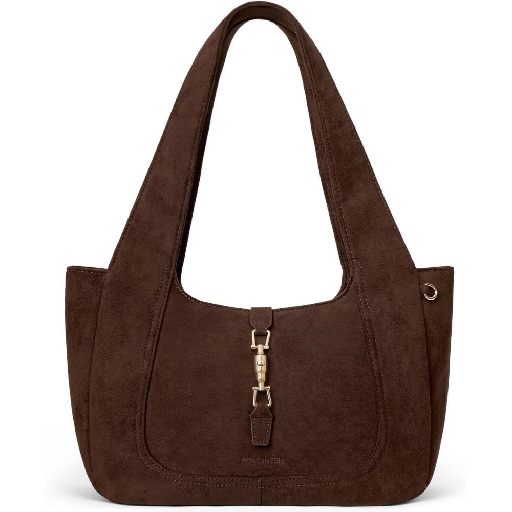 image:imageBOSTANTEN Vintage Shoulder Bag for Women Suede Leather Tote Bag Ladies Lightweight Dumpling Handbag for Work Date TravelSuede Coffee