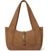 image:imageBOSTANTEN Vintage Shoulder Bag for Women Suede Leather Tote Bag Ladies Lightweight Dumpling Handbag for Work Date TravelSuede Brown