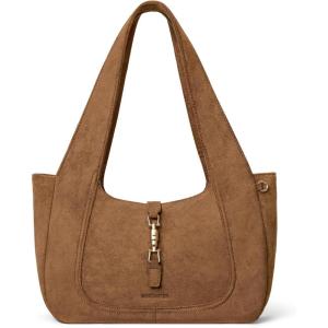 image:imageBOSTANTEN Vintage Shoulder Bag for Women Suede Leather Tote Bag Ladies Lightweight Dumpling Handbag for Work Date TravelSuede Brown