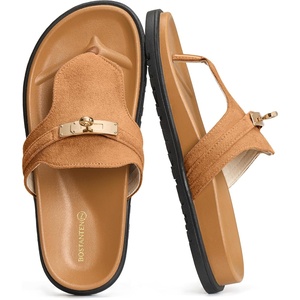 image:imageBOSTANTEN Thong Sandals for Women Comfortable Slip On Sandals with Suede Upper amp Cushioned Soft Footbed for Casual Walking Summer Beach amp Daily WearBrown