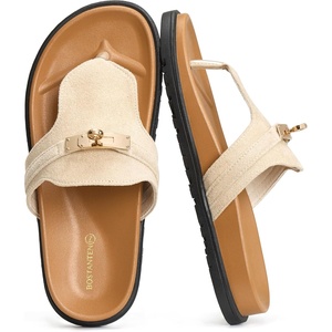 image:imageBOSTANTEN Thong Sandals for Women Comfortable Slip On Sandals with Suede Upper amp Cushioned Soft Footbed for Casual Walking Summer Beach amp Daily WearBeige