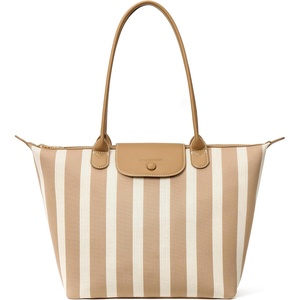 image:imageBOSTANTEN Large Tote Bags for Women Summer Beach Bag Travel Shoulder Handbag Lightweight Purses for Vacation Commute EverydayFlyknitkhaki and Beige Striped
