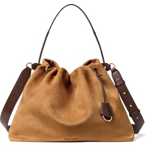 image:imageBOSTANTEN Slouchy Hobo Bags for Women Drawstring Shoulder Handbag Soft Crossbody Purse with 2 StrapsSuede Brown