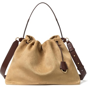 image:imageBOSTANTEN Slouchy Hobo Bags for Women Drawstring Shoulder Handbag Soft Crossbody Purse with 2 StrapsSuede Tan