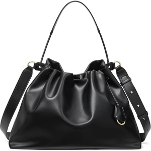 image:imageBOSTANTEN Slouchy Hobo Bags for Women Drawstring Shoulder Handbag Soft Crossbody Purse with 2 StrapsVegan Leather Black