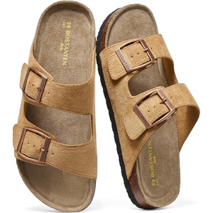 image:imageBOSTANTEN Womens Slide Sandals with Cushioned Footbed Adjustable Buckle  Soft Faux Suede Feel Lightweight Comfort Sole Easy SlipOn Style for Errands Travel and Casual Summer OutfitsCamel