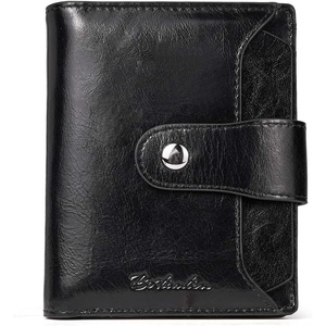 image:imageBOSTANTEN Women Leather Wallet RFID Blocking Bifold Zipper Pocket Wallet Card Case Purse with ID Window1black