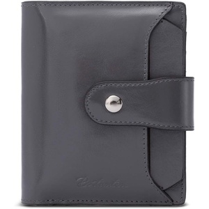 image:imageBOSTANTEN Women Leather Wallet RFID Blocking Bifold Zipper Pocket Wallet Card Case Purse with ID Window1deep grey