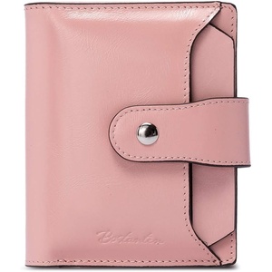 image:imageBOSTANTEN Women Leather Wallet RFID Blocking Bifold Zipper Pocket Wallet Card Case Purse with ID Window1pink