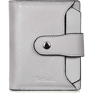 image:imageBOSTANTEN Women Leather Wallet RFID Blocking Bifold Zipper Pocket Wallet Card Case Purse with ID Window2grey