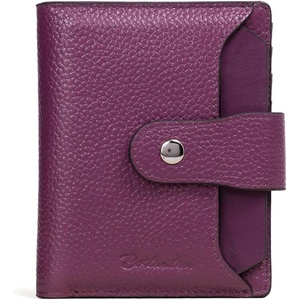 image:imageBOSTANTEN Women Leather Wallet RFID Blocking Bifold Zipper Pocket Wallet Card Case Purse with ID Window2purple pebble