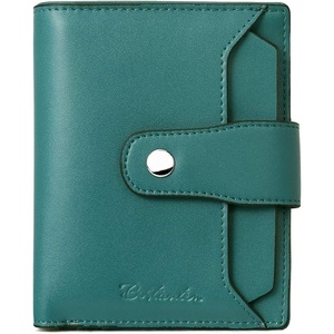 image:imageBOSTANTEN Women Leather Wallet RFID Blocking Bifold Zipper Pocket Wallet Card Case Purse with ID Window3Peacock Blue