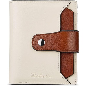 image:imageBOSTANTEN Women Leather Wallet RFID Blocking Bifold Zipper Pocket Wallet Card Case Purse with ID WindowBeige with Brown