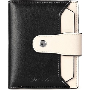 image:imageBOSTANTEN Women Leather Wallet RFID Blocking Bifold Zipper Pocket Wallet Card Case Purse with ID WindowBlackBeige