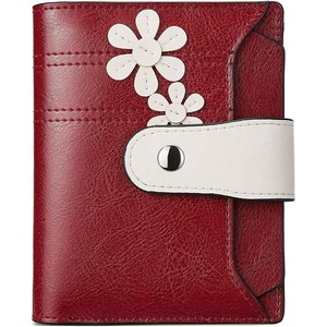 image:imageBOSTANTEN Women Leather Wallet RFID Blocking Bifold Zipper Pocket Wallet Card Case Purse with ID WindowFloral Pattern Red