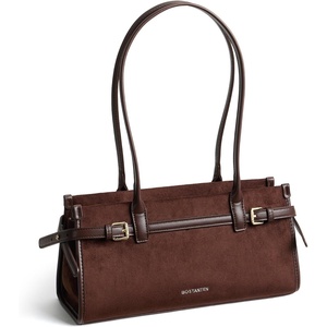 image:imageBOSTANTEN East West Shoulder Bag for Women Suede Designer Purse  Trendy Style Lightweight Smooth Zipper Vintage Look Perfect for Everyday Use and CommutingCoffee