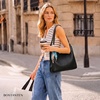 image:imageBOSTANTEN Shoulder Bag for Women 3Compartment Leather Purses and Handbags  Pebbled Leather Adjustable Strap Scarf Included Roomy Office to WeekendBlack