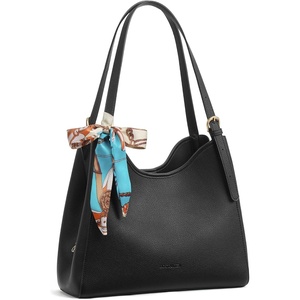 image:imageBOSTANTEN Shoulder Bag for Women 3Compartment Leather Purses and Handbags  Pebbled Leather Adjustable Strap Scarf Included Roomy Office to WeekendBlack