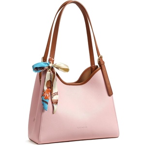 image:imageBOSTANTEN Shoulder Bag for Women 3Compartment Leather Purses and Handbags  Pebbled Leather Adjustable Strap Scarf Included Roomy Office to WeekendPink